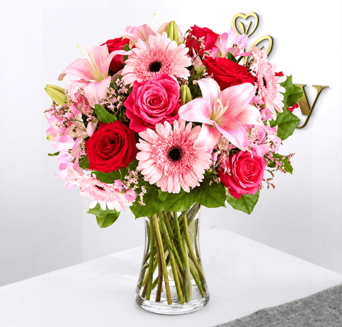 Pink & Red Mixed Flower Vase Arrangement
