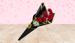 #1 Black Cone with 6 Red Roses