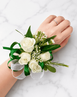 Model #10 Corsage Green & White Graduation