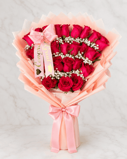 25 Red Roses Graduation Flat Bouquet