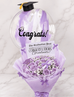 25 Lavender Graduation Roses Bouquet + Personalized Balloon