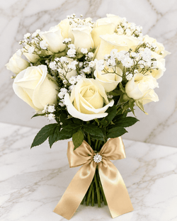 Prom MODEL 10 Elegant White Rose Graduation Bouquet