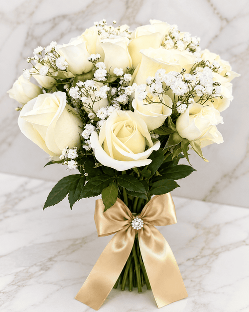 Prom MODEL 10 Elegant White Rose Graduation Bouquet