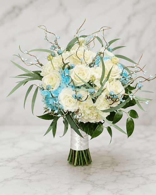 Prom MODEL 05 White & Aqua Floral Bouquet