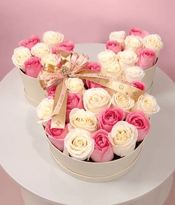 Large Mickey Box - 30 Ivory and Pink Roses