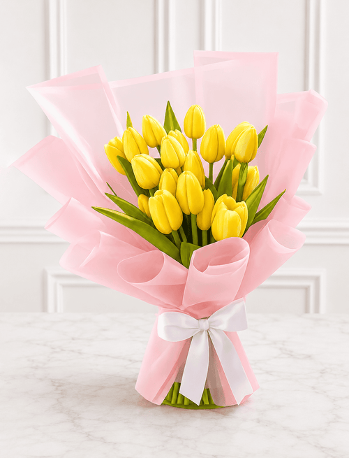 10 Yellow Tulip Bouquet with White Bow