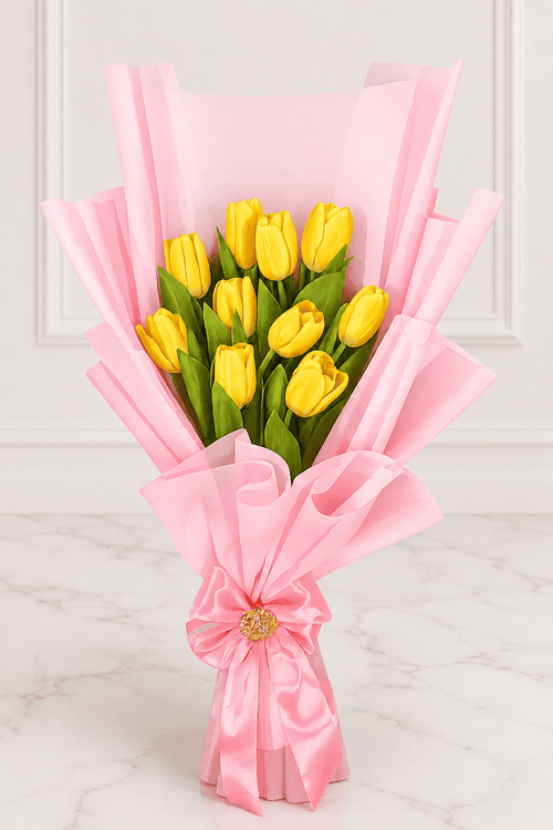 10 Yellow Tulip Bouquet with Elegant Bow