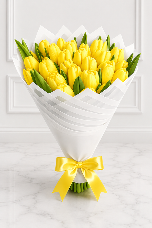 20 Yellow Tulip Bouquet with Yellow Bow