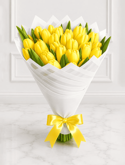 20 Yellow Tulip Bouquet with Yellow Bow