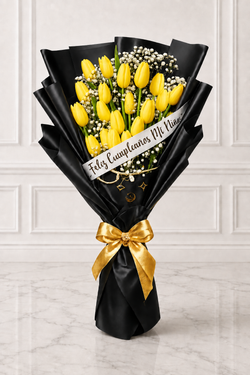 20 Yellow Tulip Bouquet with Gold Bow