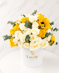 Golden Sunrise – 50 Roses & Sunflowers