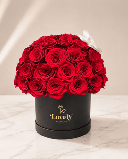 40 Roses Big Round Box with Red Roses