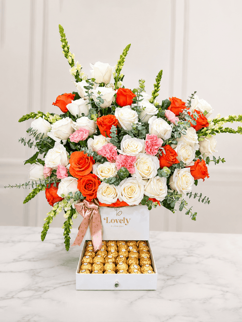 35 Roses and Mixed Flowers + 30 Chocolates in a Drawer-Style Box