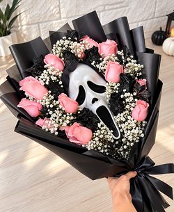 25 Roses Pink & Black SCREAM Bouquet