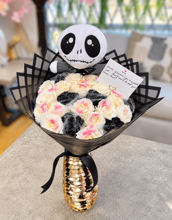 25 Roses White & Black Jack Skellington ~ Halloween Decor Bouquet