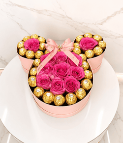 Pink Mickey box Roses & Ferrero Chocolate