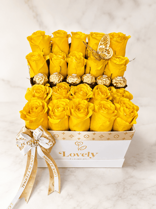 Golden Sunshine Rose & Chocolate Box