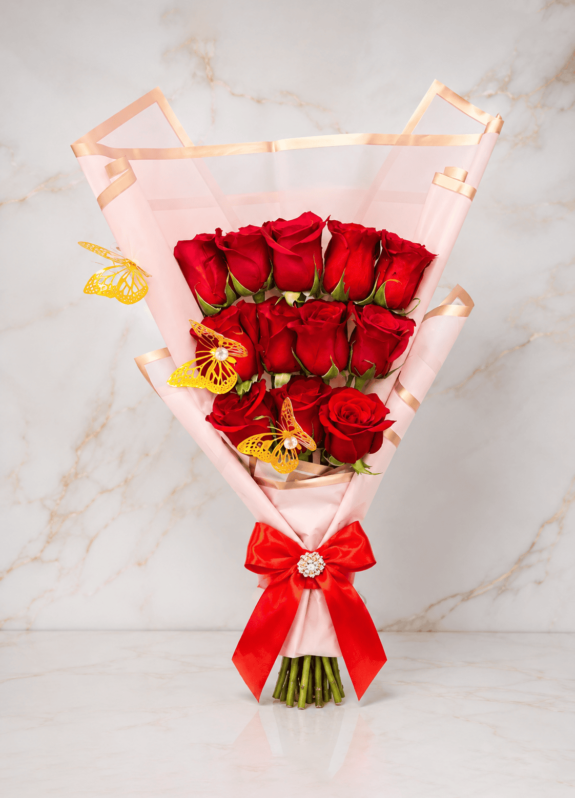 12 Flat Roses &  butterflies