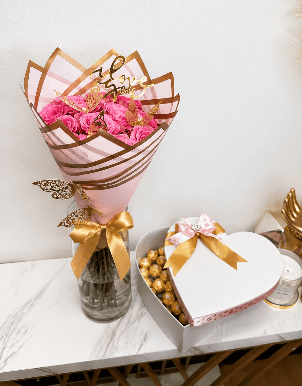 12 Roses + Heart Chocolate Box