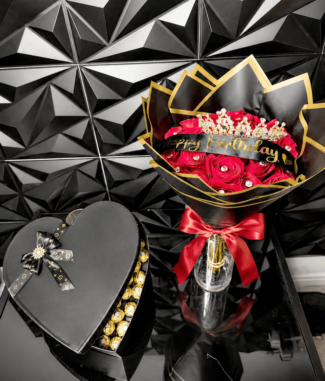 12 Roses + Heart Chocolate Box