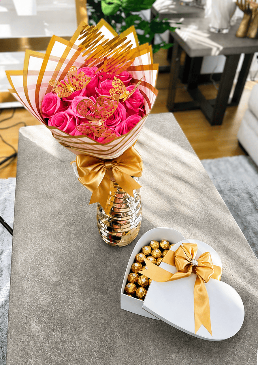 12 Roses + Heart Chocolate Box