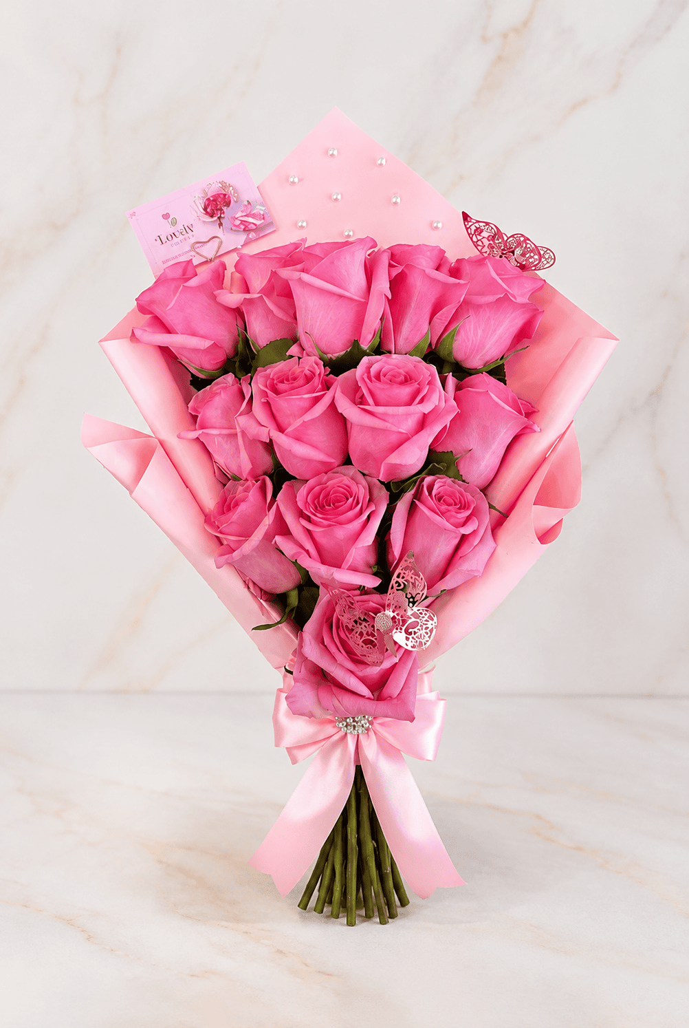12 Pink Flat Roses Bouquet