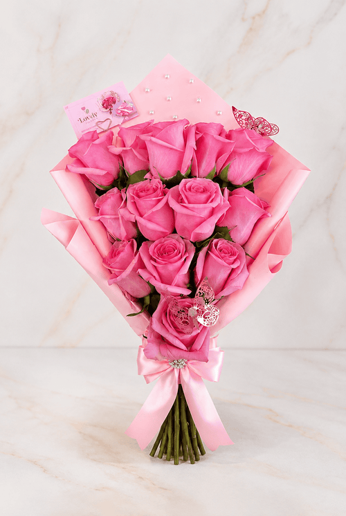 12 Pink Flat Roses Bouquet