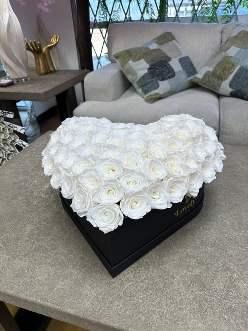 White Eternal Rose Heart Box