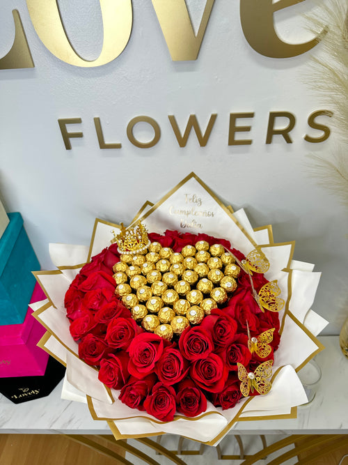 50 Red Roses + Ferrero Heart