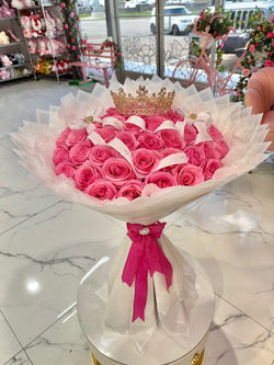 50 Pink Opala Roses White paper ~ Ramo buchon opala papel blanco