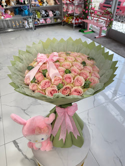 50 Pink Roses + Green Wrapping