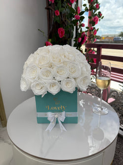 Square White Everlasting Rose Box