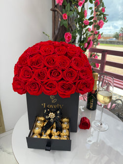 50 Roses in Dome Drawer Box