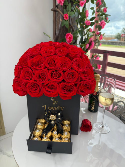 50 Roses in Dome Drawer Box