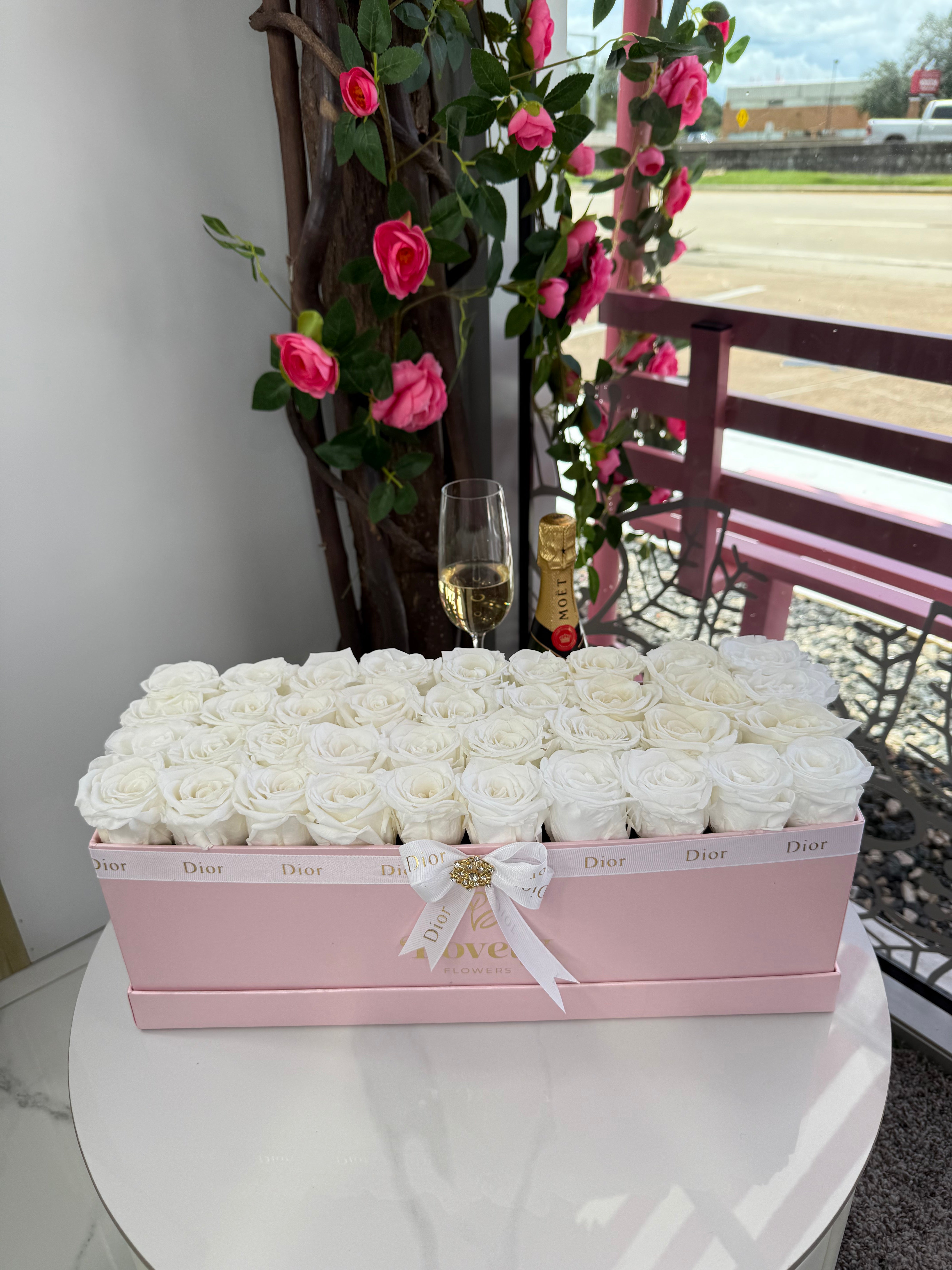 40 White Lovely Box in rectangular box – Lovely Flowers