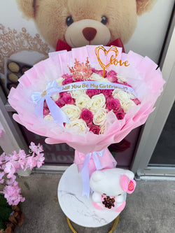 50 Roses Pink kitty Ramo Buchon Stand Up Wrapping