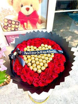 50 Roses + full Chocolate Heart
