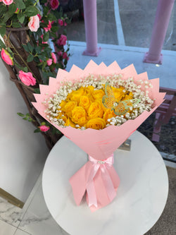 25 Yellow Roses + Baby Breath