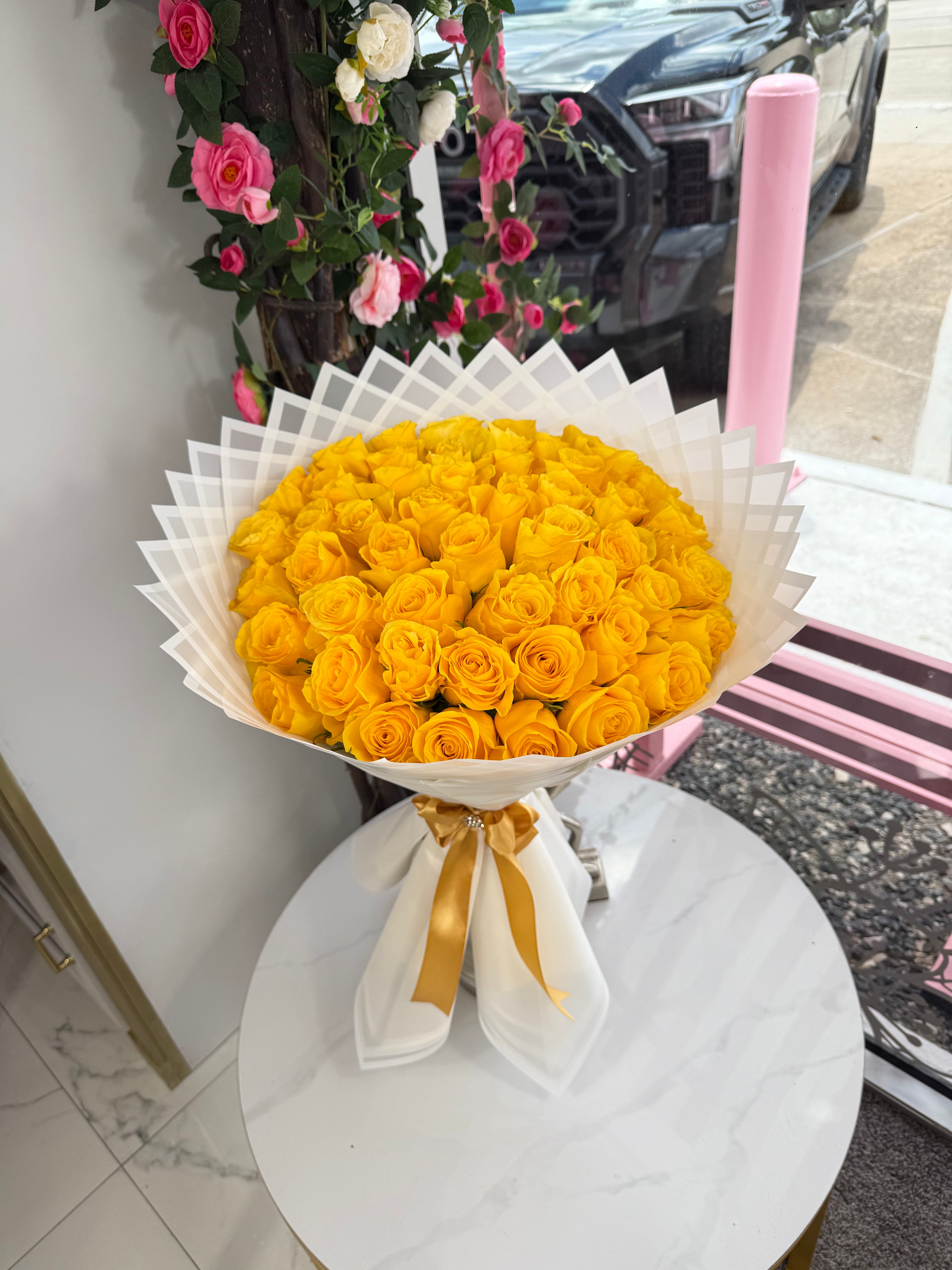 50 Yellow Roses ~ White Wrapping