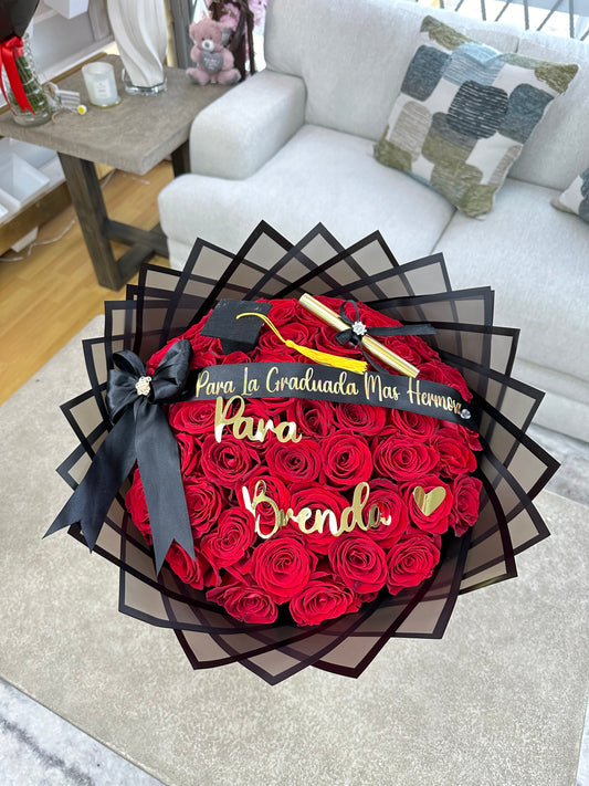 50 Red Roses + Graduation Decor