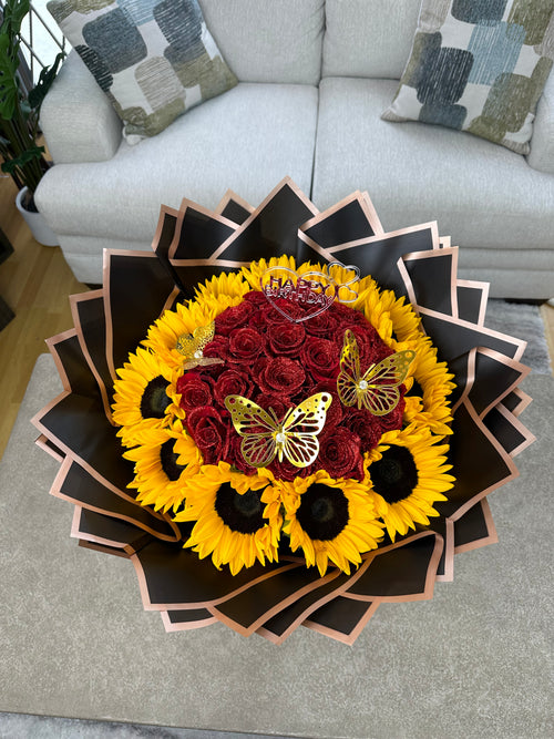 25 Roses + 12 Sunflowers