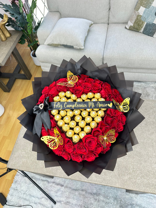 50 Red Roses + Chocolate Heart