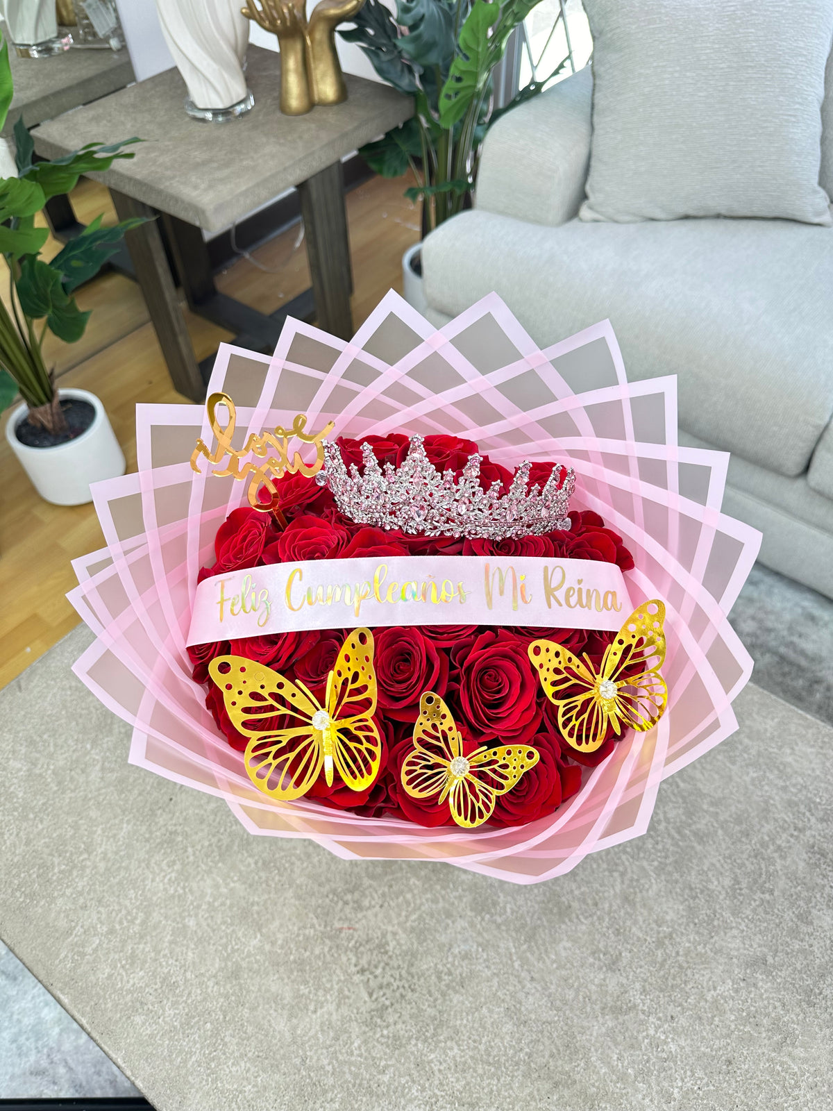 25 Red Roses with pink paper – Lovely Flowers