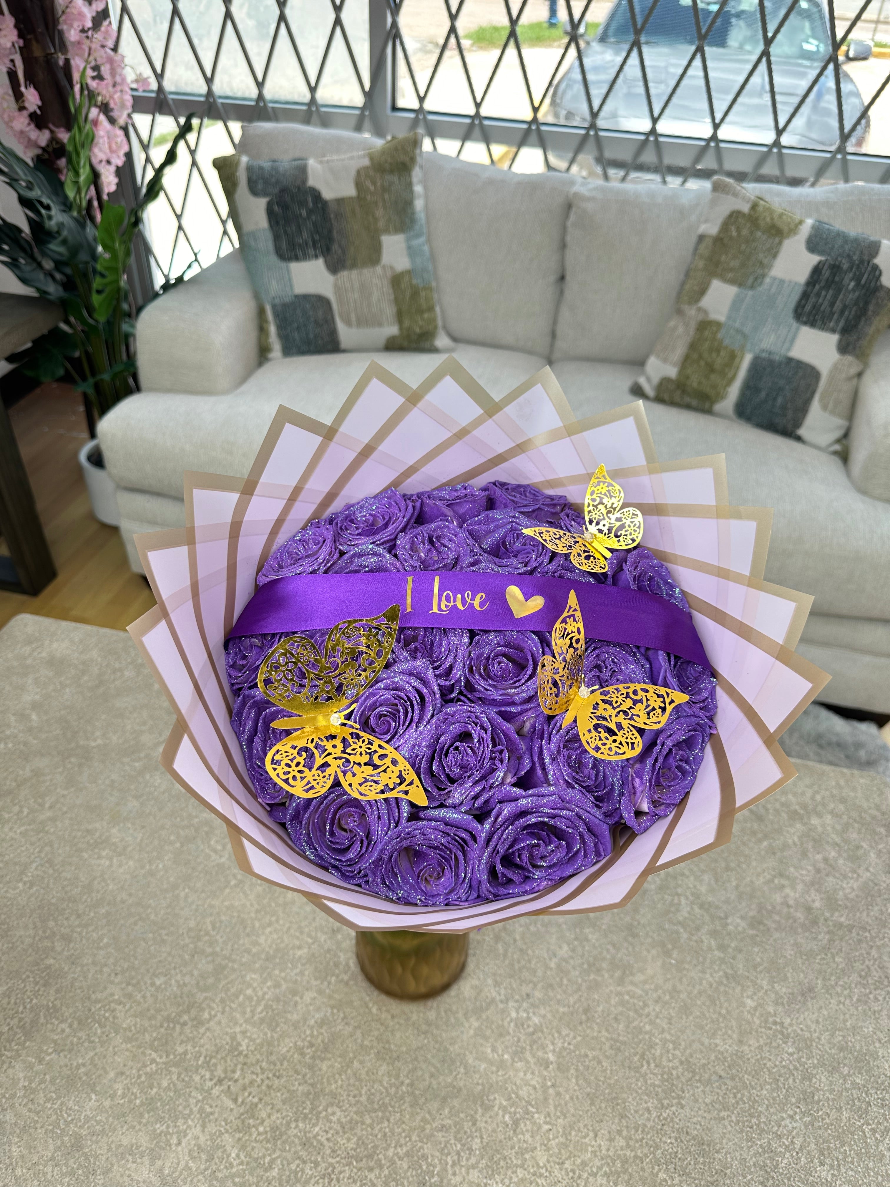 Purple Glitter Roses Purple Roses Decorated With Glitter, Purple Roses