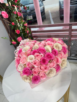 100 Mix Color Roses in heart - shape box