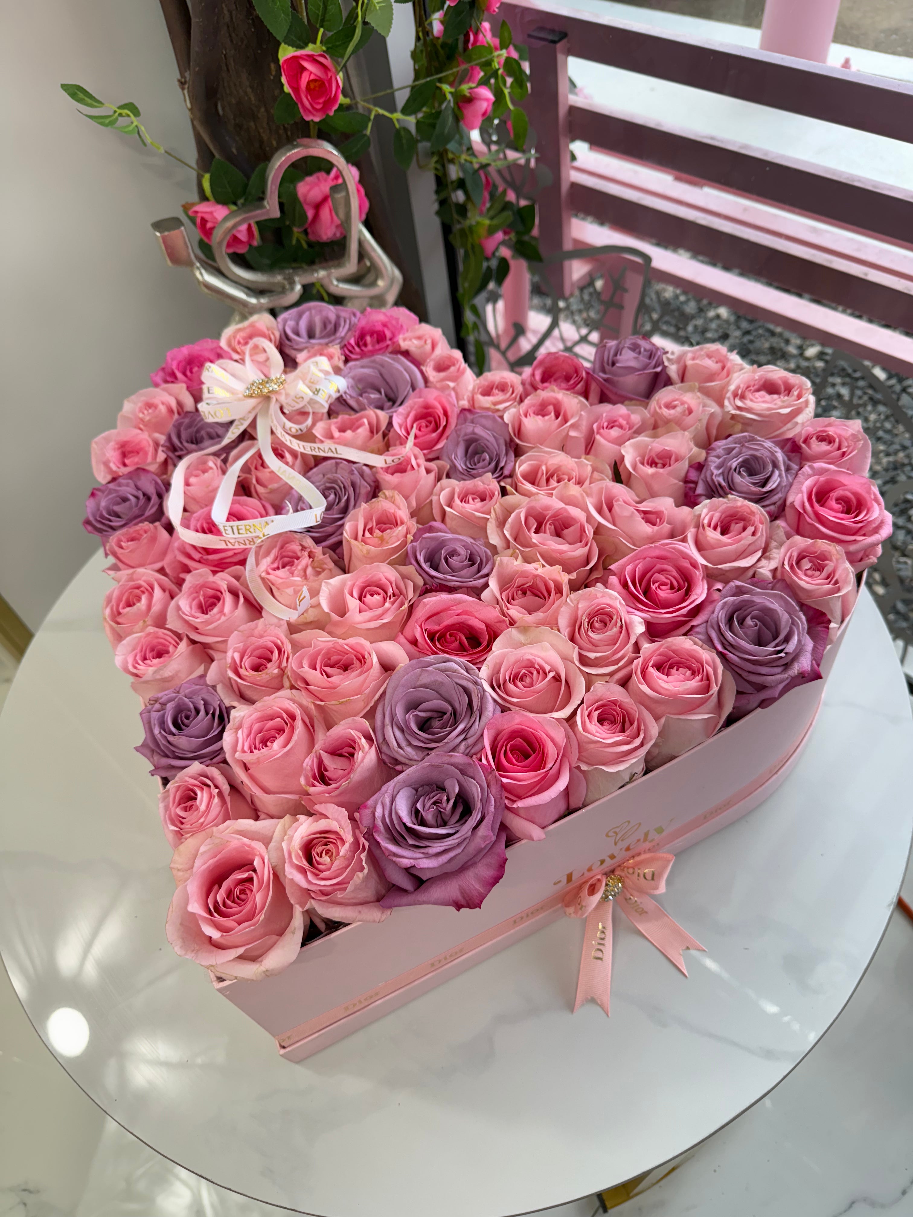 75 Roses Heart Box
