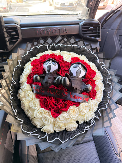 50 Roses + Heart Shape + Screma plushies