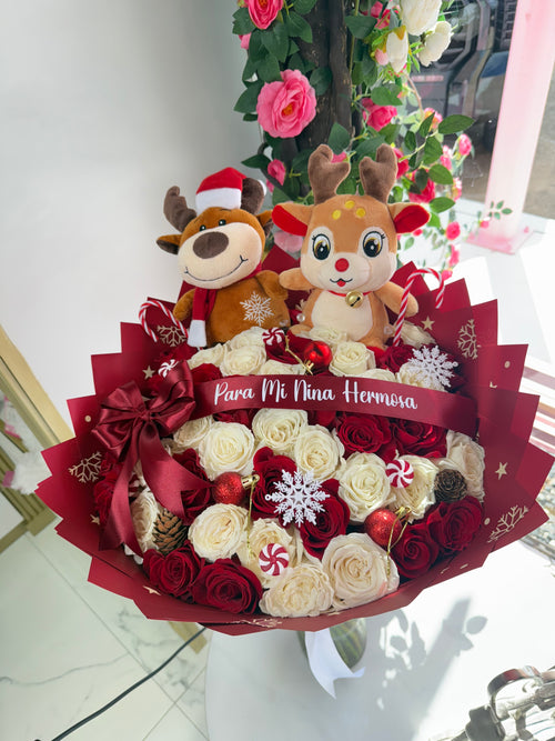 50 Red and White Rose Christmas Reindeers