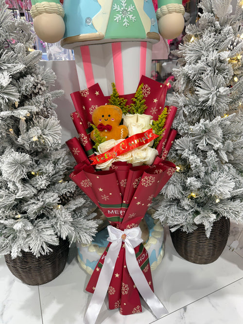 12 Flat Roses Christmas Ramo