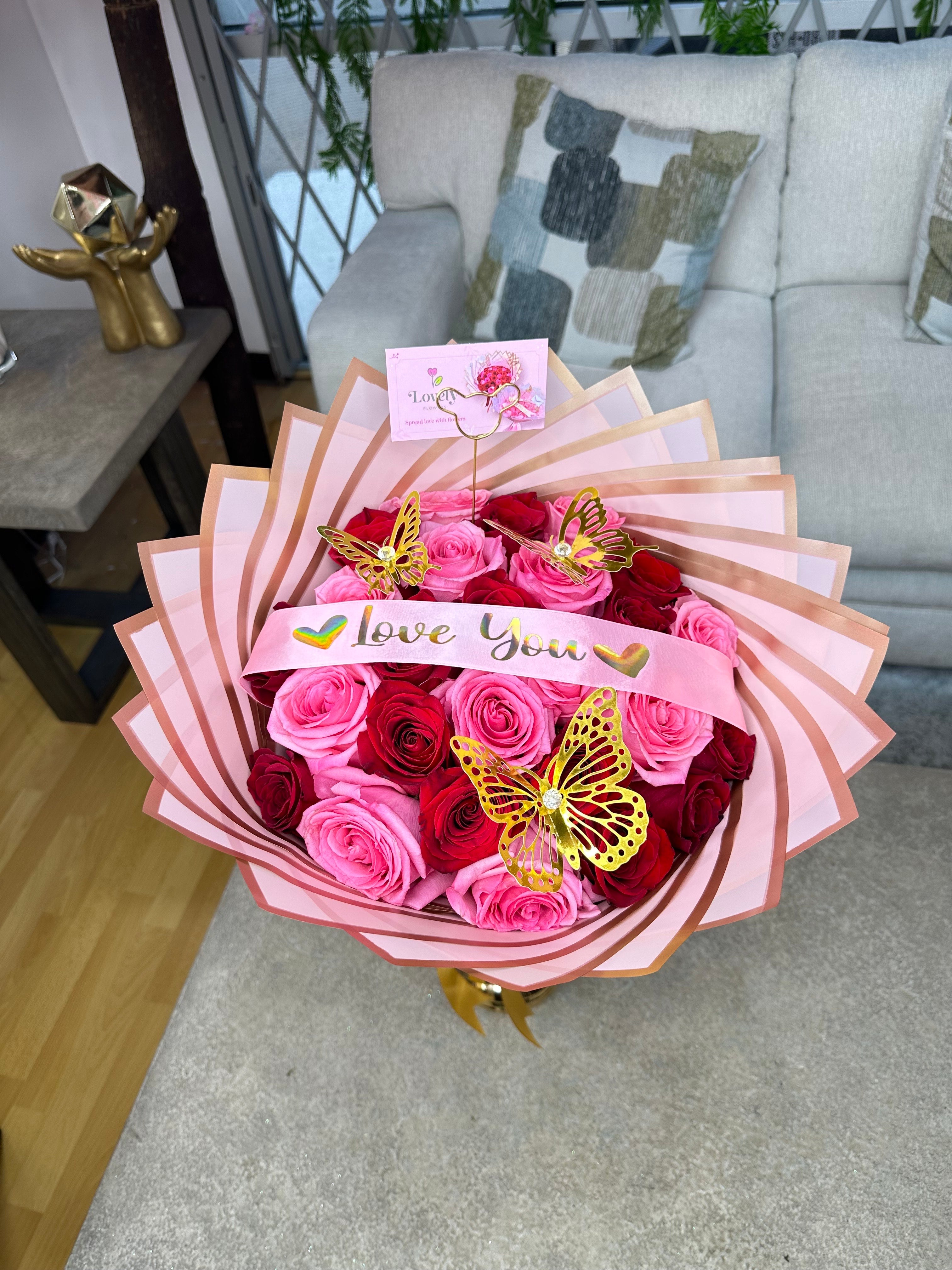 25 Pink and Red Roses
